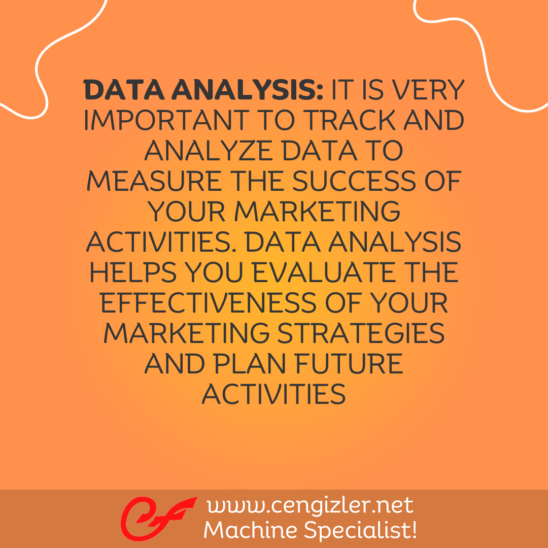 4 Data analysis. It is very important to track and analyze data to measure the success of your marketing activities